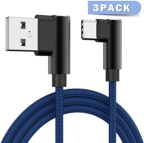 MCUK USB Certified Right Angle Type C Cable, 3 Pack 3ft 6ft 10ft 90 Degree Charger Nylon Braided Fast Charging Cord for Nintendo Switch, New MacBook, Samsung Galaxy Note 9/S9, Pixel(Black Blue)