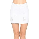Wax Women's Juniors Casual Distressed A-Line Denim Short Skirt