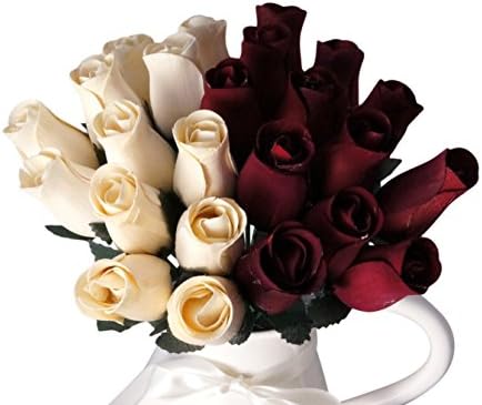 Orchid &amp; Ivy 24 Beautiful Realistic Wooden Roses - Artificial Flowers - Cherries in the Snow - Gift Boxed
