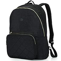 Nylon Casual Travel Daypack Backpack with 13 Inch Laptop Compartment, with Trolley Strap and Quilted Pocket for Women (Black)