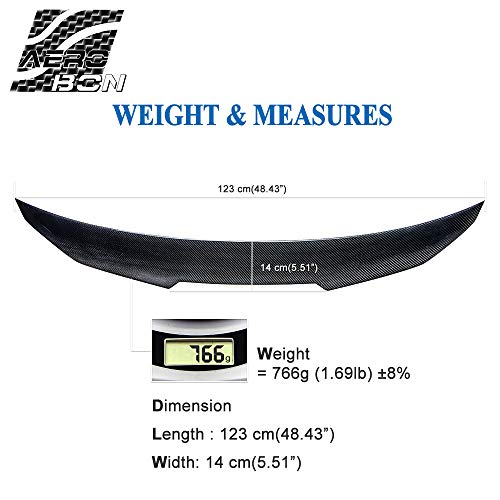 AeroBon Real Carbon Fiber Rear Trunk Spoiler Compatible with 13-18 3er F30 Sedan/ F80 M3 (H Type) - Thumbnail 4