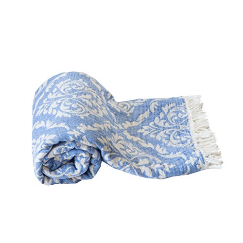 Mebien Renaissance Design pestamal bath pools spas beaches gyms saunas towel multi purpose throw to your couch sofa bed picnic for baby women man 100% cotton (Indigo Blue) - Thumbnail 2