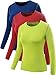 Neleus Women's 3 Pack Dry Fit Athletic Compression Long Sleeve T Shirt,Blue,Red,Green,X-Large