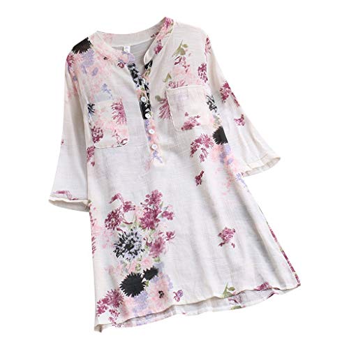 YOcheerful Women Loose Shirt, Womens Short Sleeve Shirt Spring Summer Cotton Linen Top Blouse Plus Size Jumper Tunic