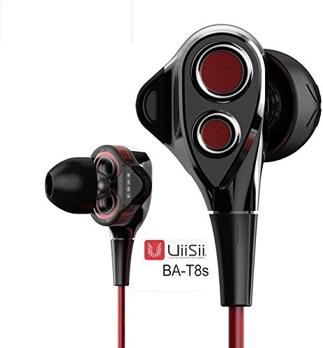 UiiSii T8S HiFi Triple Driver Earbuds Noise Reduction, Deep Bass with Mic Volume Control for iPhone iPad Samsune LG Phones (Black/Red)