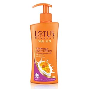Lotus Herbals Safe Sun UV Protect Body Lotion SPF 25 PA+++ Calendula Normal to Dry skin 250ml,White