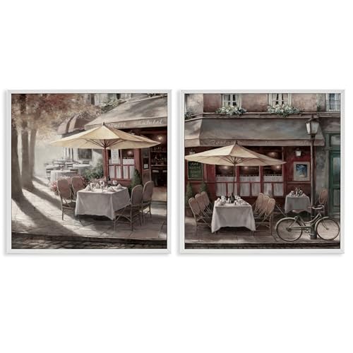 'City Restaurant Sidewalk Seating'| 2pc Framed Giclee Art Set 2