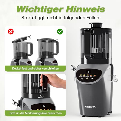 Kutixth Juicer 450 W Slow Juicer with 156 mm Feeding Slide | 3L capacity, cold press, high juice yield, BPA-free, for whole vegetables and fruit