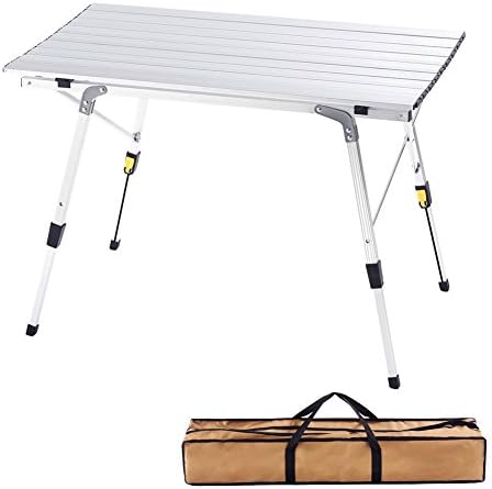 CampLand Aluminum Height Adjustable Folding Table Camping Outdoor Lightweight for Camping, Beach, Backyards, BBQ, Party and Picnic