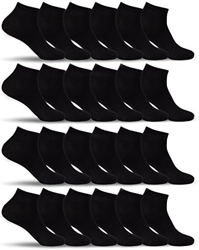 Mens 24 Pack of Extra Lightweight Mid Low Cut Ankle Socks FS Rib-A (Shoe: 8-12 / Sock: 10-13, Black)