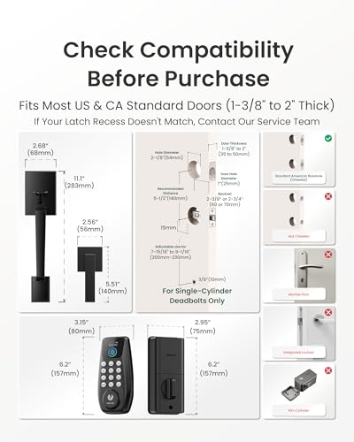 DESLOC C110 Fingerprint Keyless Entry Door Locks, Front Door Smart Lock Deadbolt with Handle Set, Auto-Lock, Backlit Keypad, 12 Months Battery, IP54, BHMA Grade 3 (Black)