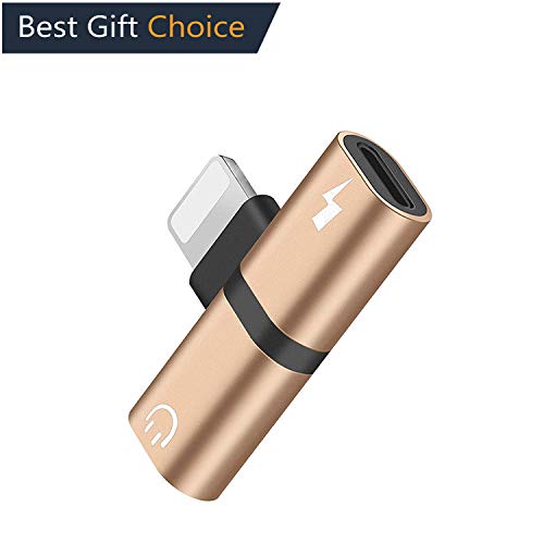 Hamdol for iPhone 7/ 7Plus/ 8/ 8Plus/ x/xr/xs max Adapter, Headphone Jack Adapter for iPhone Splitter, Car Accessories for iPhone, Audio Adapter Charge Cable 2 in 1 Dongle Headphone Adapter, Gold
