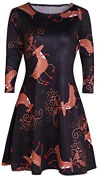 Kbook Women's Long Sleeve Christmas Santa Claus Print Pullover A Line Flared Swing Dress
