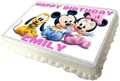 Mickey & Minnie Pink Text Edible A4 Birthday Cake Topper