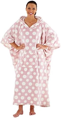 Inspirations Womens Luxury Super Soft Fleece Loungewear Poncho Kaftan with Hood Spot Star