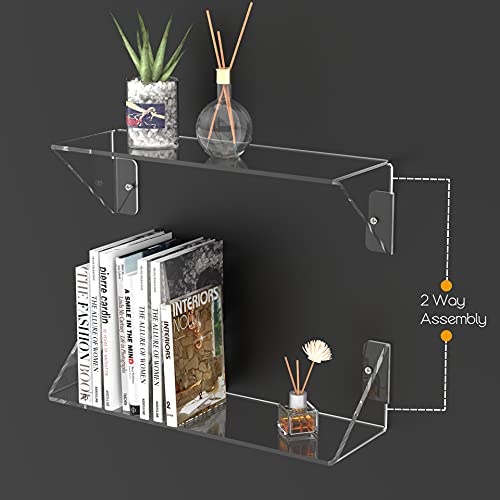 MaxGear Clear Acrylic Shelves，Invisible Floating Wall Bookshelves for