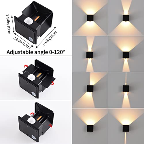 Pack of 2 LED Wall Light Indoor/Outdoor with Motion Sensor, 12 W, 3000 K Warm White Wall Lamp, IP 65 Waterproof Outdoor Wall Light, Modern Outdoor Wall Lighting with Up and Down Adjustable Beam Angle, Black