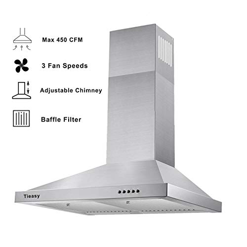 Tieasy Range Hood, Range Hoods 30 inch Stainless Steel, 450 CFM Kitchen