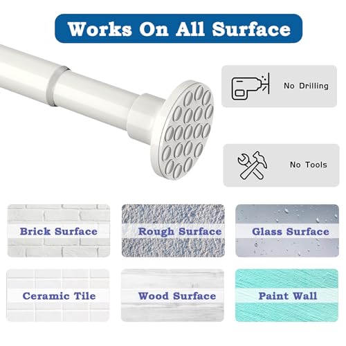 Telescopic Extendable Shower Curtain Rod, No Drilling, Extra Length for Good Hold, Telescopic Rod for Bathroom, Bedroom, White (190-360cm, Diameter 32mm)