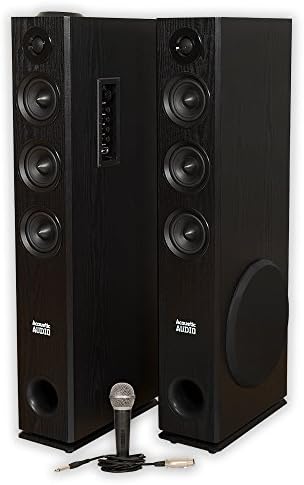 Acoustic Audio TSi350 Bluetooth Powered Floorstanding Tower Home Multimedia Speaker Pair and Mic TSi350M1