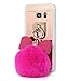 S7 Case,Galaxy S7 Case - Mavis's Diary 3D Handmade Bling Rose Gold Mirror Soft TPU Design Lovely Hot Pink Bow with Fluff Ball Shiny Crystal Diamonds Clear Cover for Samsung Galaxy S7 (2016)