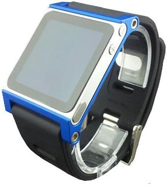 Multi-Touch Aluminum Watch Band Cover Case for Apple iPod Nano 6th Generation 8GB 16GB;Hand Strap for iPod Nano 6G(Blue)