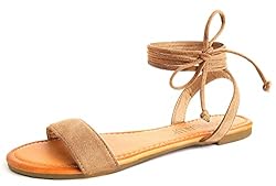 SANDALUP Tie Up Ankle Strap Flat Sandals for Women
