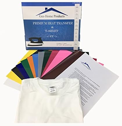 Heat transfer vinyl assorted colors 12 sheets 12" by 10" for t-shirts Iron on HTV for Cricut and Silhouette Cameo, Heat Transfer vinyl Bundle sheets including FREE t-shirt!