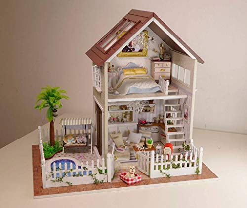 Rylai 3D Puzzles Miniature Dollhouse DIY Kit Light Paris Apartment Series Dolls Houses Accessories with Furniture LED Music Box