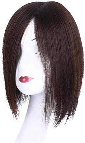 Hair Top Piece Human Hair Toupee Curly Wavy Best Nature Look Replacement Hair Clip in Topper Invisible for Women with Thinning or White Hair Base 6 * 12CM Dark Brown 30cm