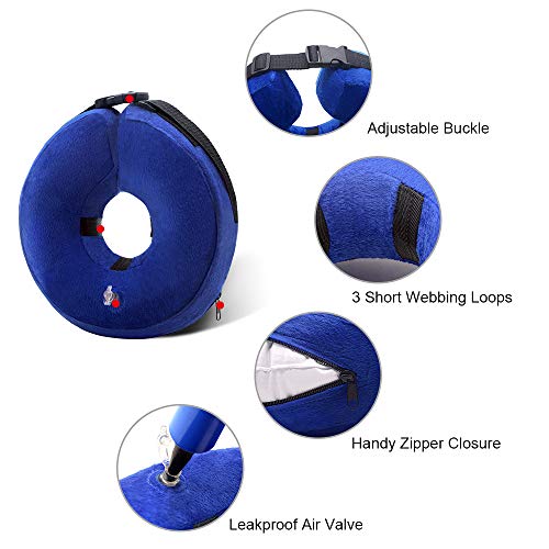 Wellbro Dog Cone Collar, Soft and Inflatable Dog Comfy Cones After Surgery, Adjustable Pet Recovery Collar with Extra Velvet Cover, Protective E-Collars with Buckle for Dogs and Cats (Large, Blue) - Thumbnail 2