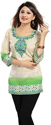 Color Petal Women's Polyester and Crepe Printed Short Kurti/Tunic and Top