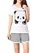 VENTELAN Women Pajama Set Cute Animal Pattern Short Sleeve Casual Shorts Sleepwear Panda