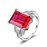 Jewelrypalace Luxury Emerald Cut 9.2ct Created Red Ruby Cocktail Ring 925 Sterling Silver Size 9