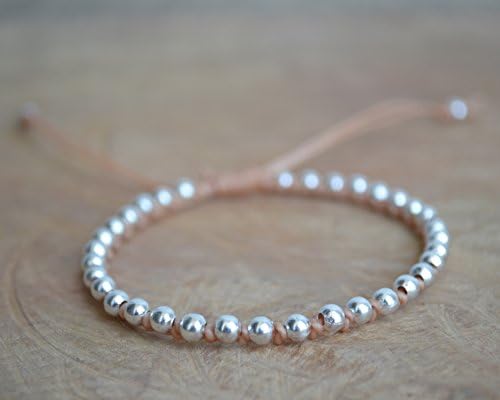 Adjustable Beige/Tan Ethnic Simple Macrame Beaded Bracelets, Minimal Friendship Bracelet, Boho Style Bracelet, Adjustable Bracelet, Silver Plated Beaded Jewelry, Gift Idea For Friends