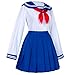 Japanese School Girls Sailor JK Uniform Bule Pleated Skirt Anime Cosplay Costumes with Socks Set(SSF31) L