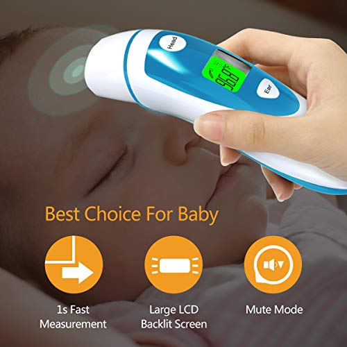 Forehead and Ear Thermometer for Fever, Digital Infrared Temporal Thermometer with Fever Alarm