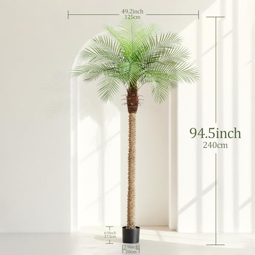 ZEEOZE 240 cm Artificial Phoenix Palm Tree Tall Artificial Palms with 18 Leaves Adjustable Artificial Plants Phoenix Palm for Outdoors Patio Swimming Pool Home Office Living Room Garden (2 Pcs, 240 cm
