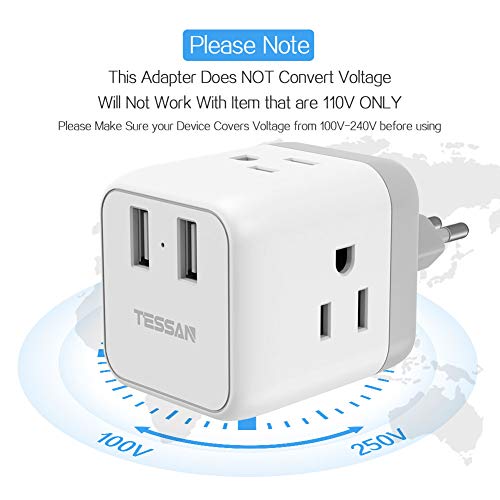 Italy Travel Power Adapter, TESSAN Italian Plug Adapter with 2 USB and