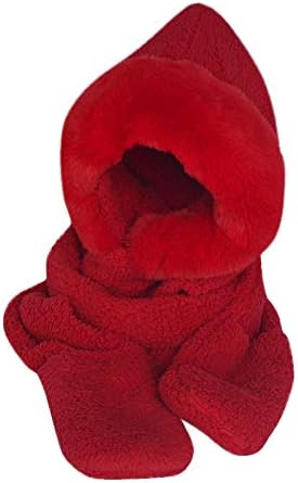 Multifuncation Lady Women Winter Faux Fur Pocket Hooded Hat Scarf Shawl Wrap Neckerchief Head Kerchief (Red)