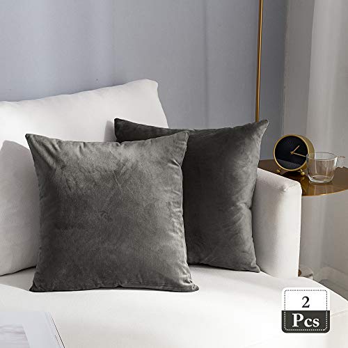 Stellhome 2 Stück Samt Kissenbezüge Quadratisch Große Dekorative Kissenbezüge für Bett Couch Sofa Bank 65 x 65 cm Dunkelgrau