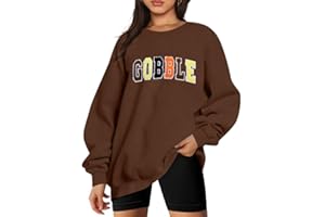 VILOVE Thanksgiving Sweatshirt Womens Chenille Gobble Shirt Colorful Letter Print Pullover Sweaters Long Sleeve Crewneck Fall Tops