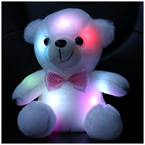 Bstaofy WEWILL Glow White Teddy Bear Stuffed Animal LED Colorful Night Light Plush Toy Soft Floppy Gift for Kids on Birthday Christmas Festivals, 8-Inch - Image 8