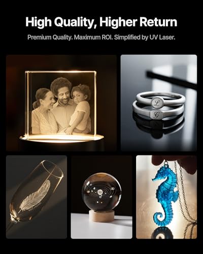 xTool F2 Ultra UV Laser Engraver, 5W UV Laser, 3D Inner and Fine Glass Engraving, Dual 48MP Cameras, 15,000 mm/s High Speed, AI Powered 2D-to-3D Software, Ultra-Precise Detail on Glass Plastic Acrylic