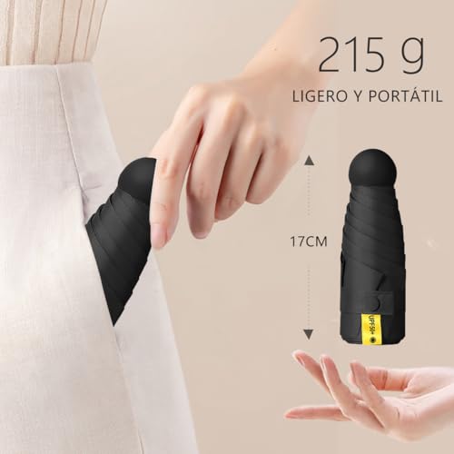 MXHIGO Mini Paraguas de Bolsillo para Lluvia y Sol, Sombrilla Plegable con Protección UV, con 6 Varillas, Ligero y Portátil, Mini Paraguas Plegable con Estuche, Ideal para el Uso Diario y los Viajes