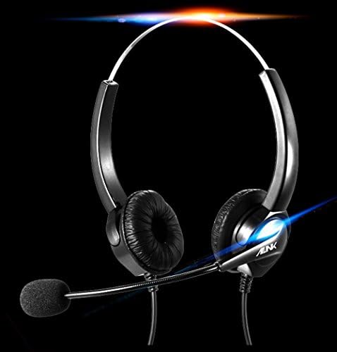 Ailink Binaural Corded Headset, Noise Cancelling Mic with 4-Pin RJ9 Crystal Head, Handsfree