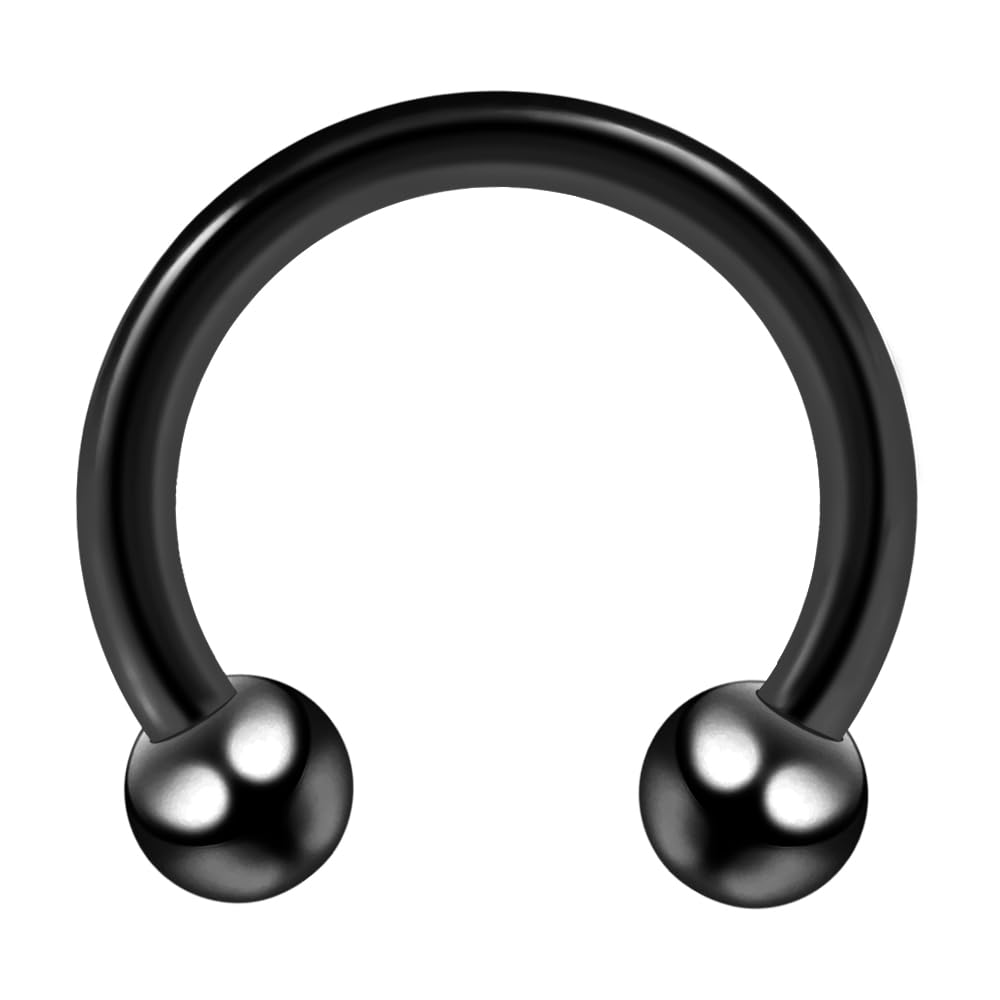 AZARIO LONDON Black Anodized 316L Surgical Steel 16 Gauge (1.2mm) - 12mm Diameter Circular Barbell with 3mm Ball - Septum Ring - Anodized Tragus Piercing - Anodized Horseshoe Body Jewellery