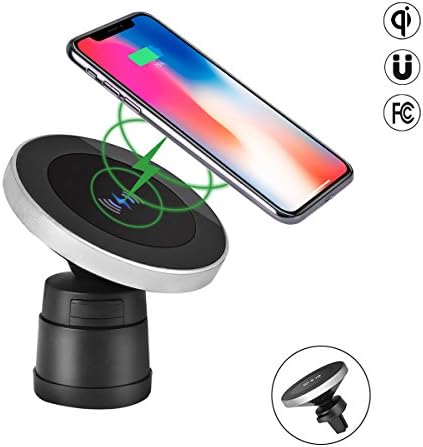 Magnetic QI Wireless Car Charger Mount, 2-in-1 Wireless Charging and Magnetic Car Mount, QI Charging for iphoneX/8/8PLUS, Samsung Galaxy S8/S7/S7edge,S6 edge plus,Note8/5 or any QI enabled device