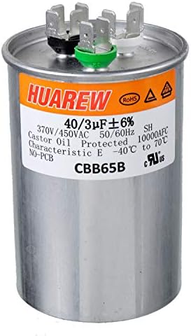 HUAREW 40+3 uF ±6% 40/3 MFD 370/450 VAC CBB65 Dual Run Start Round Capacitor for Condenser Straight Cool or Heat Pump Air Conditioner or AC Motor and Fan Starting: Home & Kitchen