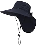 Womens Foldable Flap Cover UPF 50+ UV Protective Wide Brim Bucket Sun Hat w/Bow